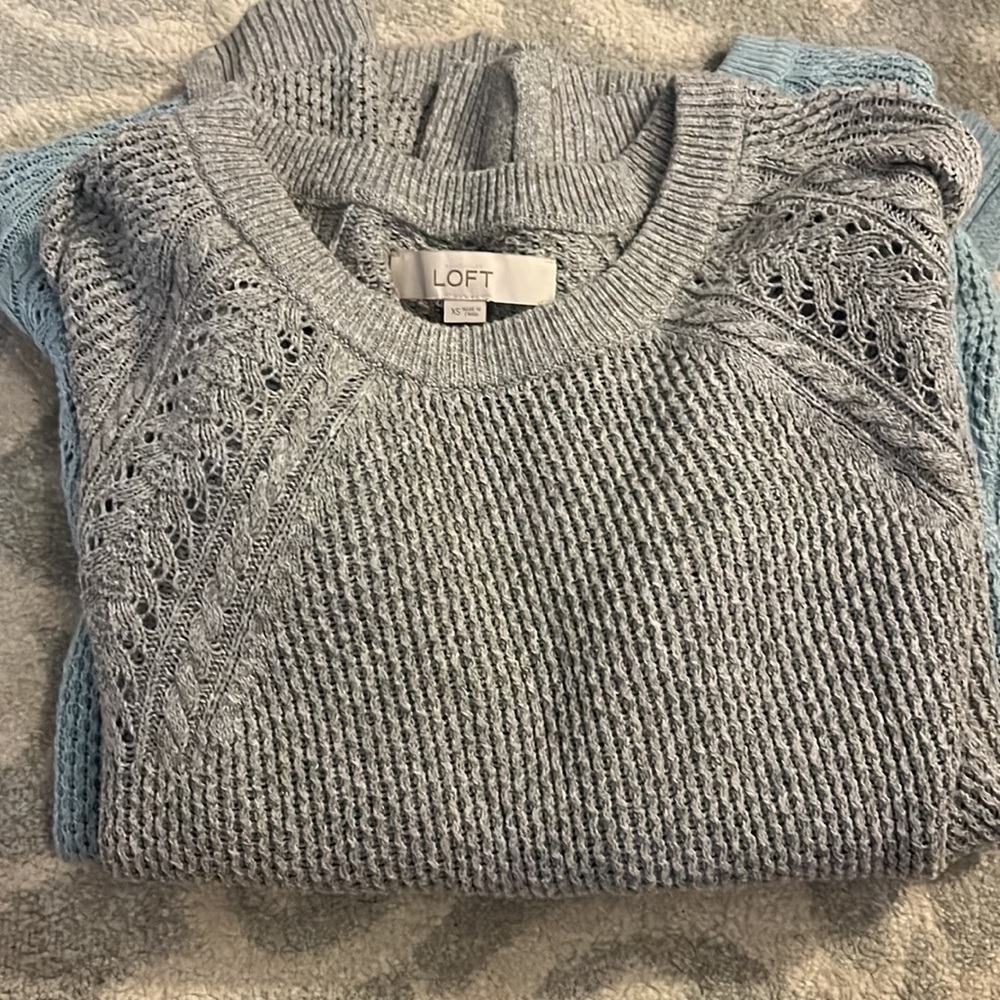 Loft Stitchy Sweater Round Neck Blue and Grey Size XS